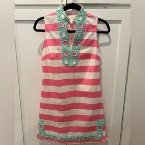 Sail to Sable Pink and White Striped Sleeveless Dress with Mint Trim